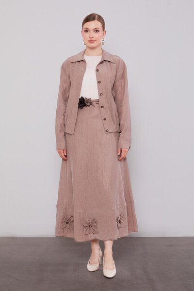 Levidor Kahve Gül Detaylı Cupra Etekli Takım