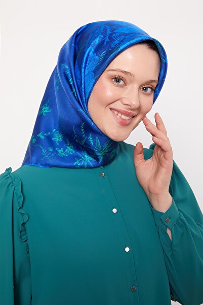 Levidor Синій абстрактний квітковий візерунок Твіл шовковий шарф