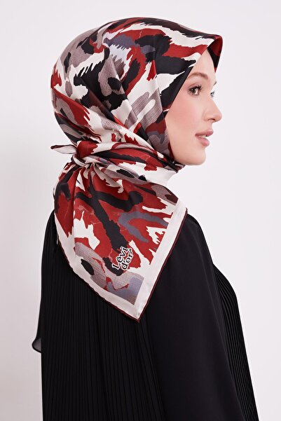 Levidor Burgundy Camouflage Pattern Twill Silk Scarf