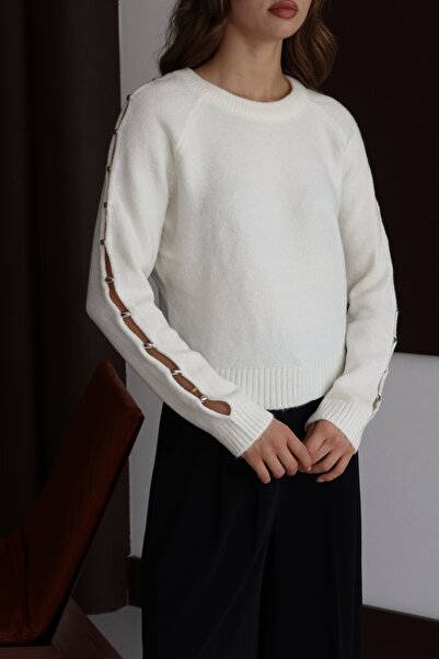 Noi Belis Bead Detailed Soft Textured Crew Neck Knitwear Sweater Aw25Kz0053