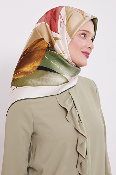 Levidor وشاح حريري منسوج بنمط أوراق الشجر الرفيعة باللون الأخضر