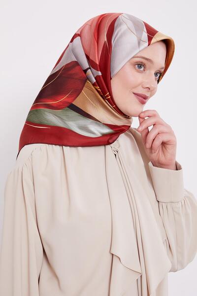 Levidor وشاح حريري من التويل بنمط أوراق الشجر الرقيقة باللون العنابي