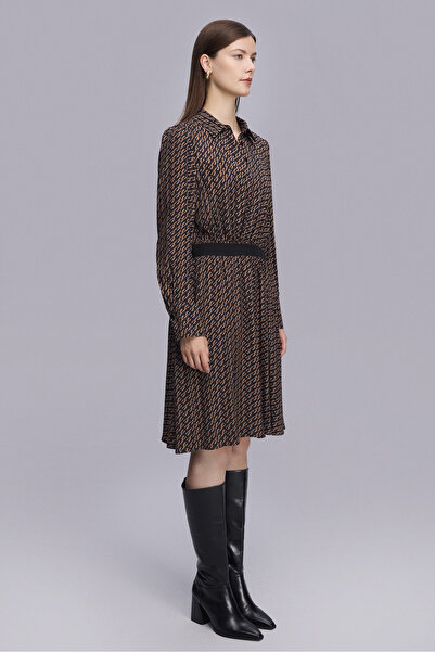 Naramaxx Beli Latik Detaylı Diz Boy Desenli Elbise