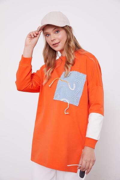 Levidor Πορτοκαλί τζιν φούτερ με λεπτομέρειες