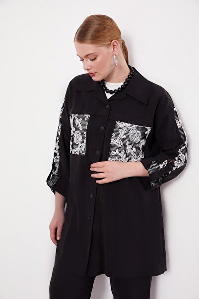 Levidor Black Mesh Pocket Detailed Triple Tunic Set