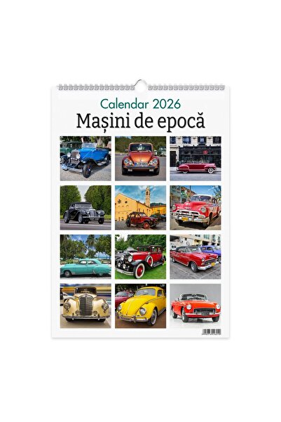Libra Calendar 2026 Mașini de epocă, 13 pagini carton lucios, 32x45 cm