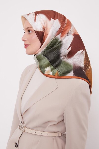 Levidor Tile Reflection Leaf Pattern Twill Silk Scarf