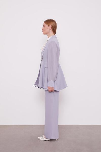 Levidor Gray Chiffon Sleeves Stone Detail Double Suit