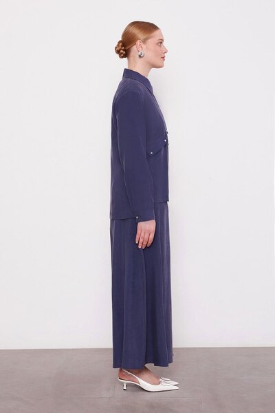 Levidor Navy Blue Pocket Detailed Zippered Skirt Set