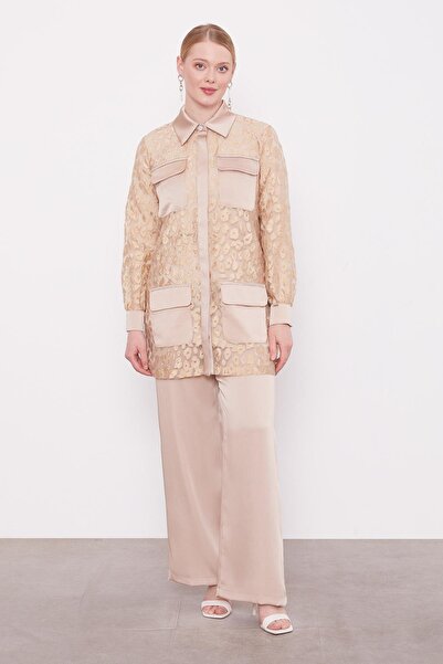 Levidor Beige Leopard Tulle Look Three-Piece Set