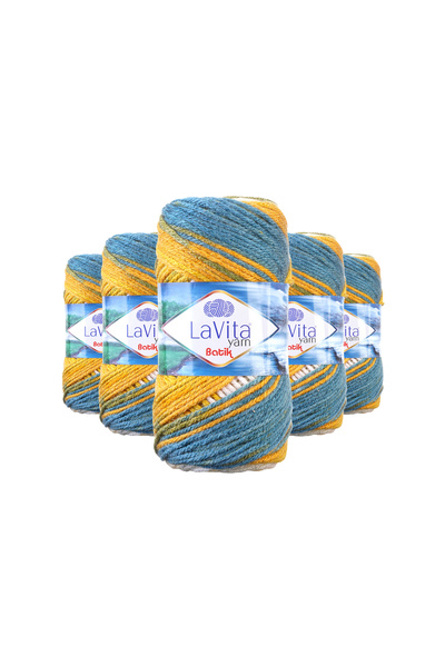 LaVita Yarn خيط تريكو يدوي من الباتيك 100% أكريليك 500 جرام 5 قطع (DG19 نرجس)