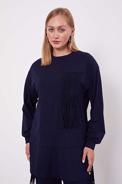 Levidor Navy Blue Straw Tassel Detailed Double Suit