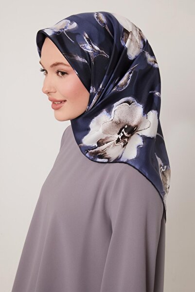 Levidor وشاح حريري من التويل على شكل زهرة اللوتس باللون الأزرق الداكن