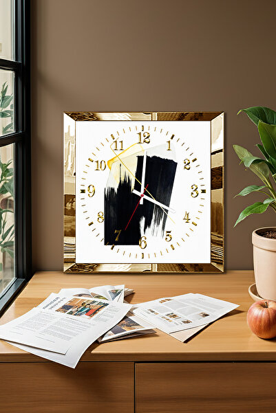 Zevahir Mobilya Dekorasyon Gold Framed Moment Brush Themed Decorative Mdf Wall Clock