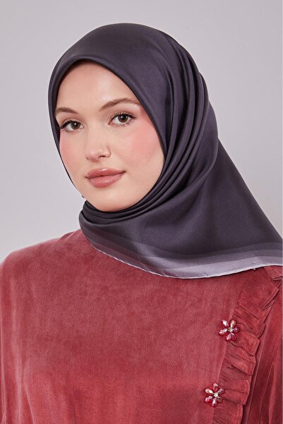 Levidor Gray Twill Silk Scarf with Border