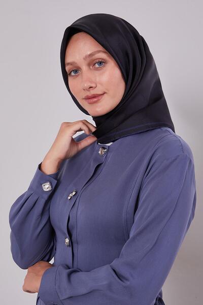 Levidor أزرق بلون الكوبالت وشاح حريري مونوغرام مع شريط على الحافة