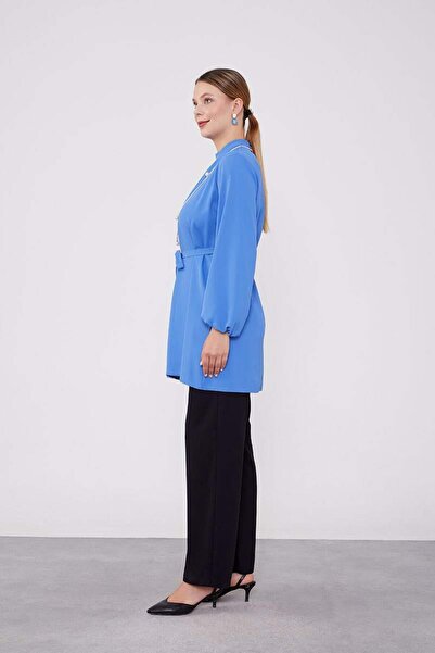 Levidor İndigo-Siyah Kolye Detaylı Şifon Tunik Takım