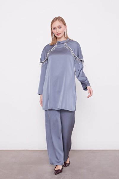 Levidor K.Grey Shoulder Stripe Stone Detailed Double Suit