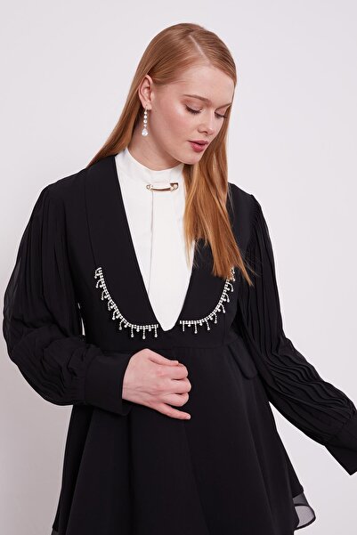 Levidor Siyah Şifon Kollu Taş Detay İkili Takım