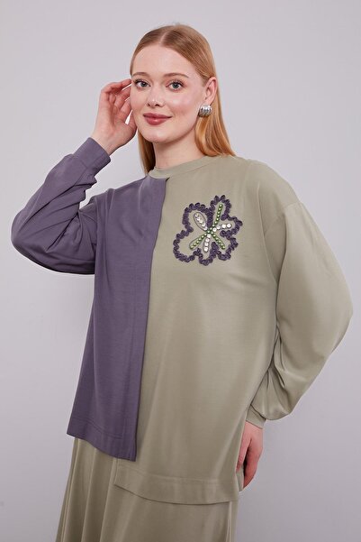 Levidor Çağla Yeşili İki Renkli Asimetrik Etekli Takım