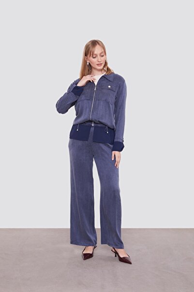 Levidor Lacivert Tül Manşet Detaylı Cupra İkili Takım