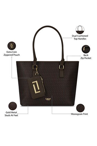 Lavie Luxe حقيبة يد نسائية مونو شيريل 25 برو للكمبيوتر المحمول (شوكولاتة)