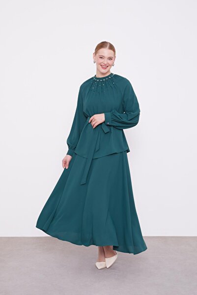 Levidor Zümrüt İnci Yaka Detay Etek Takım