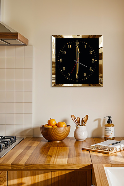 Zevahir Mobilya Dekorasyon Gold Çerçeveli Elif Temalı Dekoratif MDF Duvar Saati