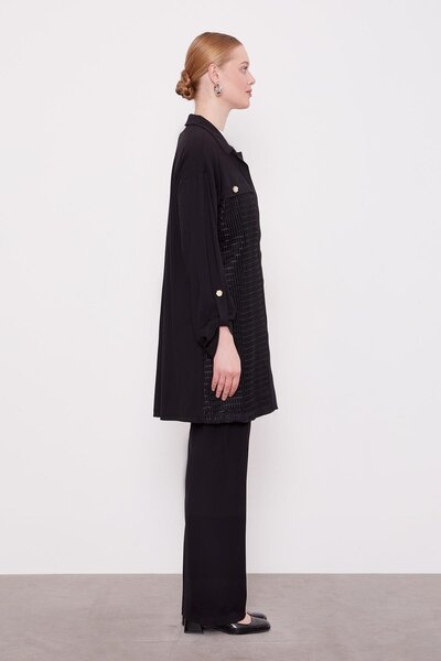 Levidor Siyah File Detay Üçlü Ceket Takım