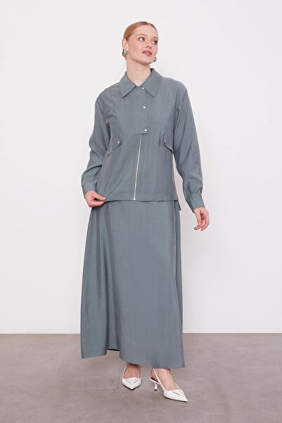 Levidor Green Pocket Detailed Zippered Skirt Set