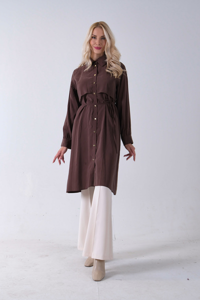 Feminist Önü Aller Detaylı Bağcıklı Modal Tunik Kahve 31050762