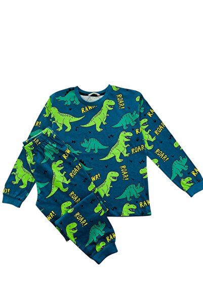 YUMİYUMM Boys' 8-13 Years Old 100% Cotton Dinosaurs Patterned Long Sleeve Paj...