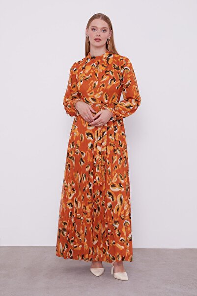Levidor Φόρεμα με λεπτομέρεια με μανίκια με βολάν σε πορτοκαλί χρώμα