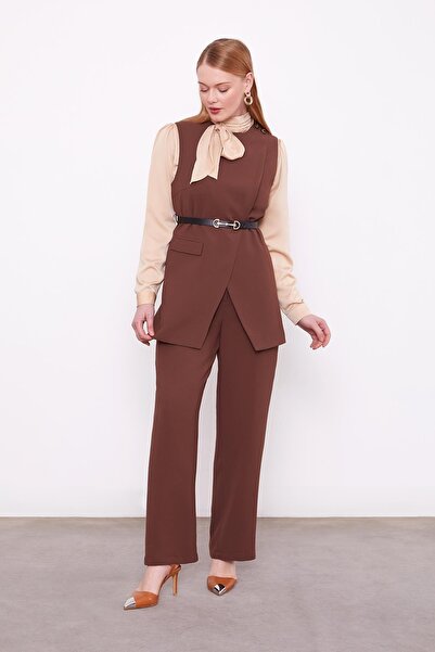 Levidor Brown Asymmetrical Vest Double Suit