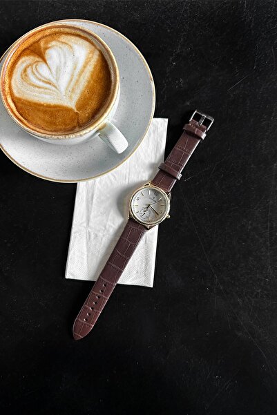 Flaw Wear ساعة يد بسوار من الجلد البني الوظيفي