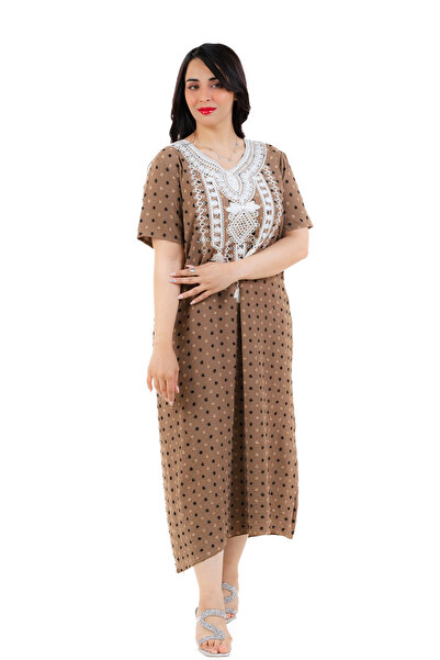 amaan Women's Embroidered Midi Jalabiya, Traditional Yoke Design, CEY Fabric, Round Neck, Dress,