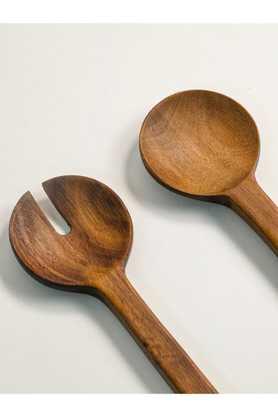 ELZEY HOME Durable Wooden Acacia Set of 2 Salad Spoons