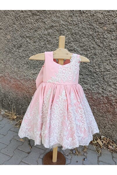 Minik Terzi Güpürlü somon renk elbise