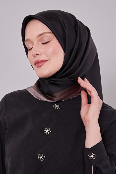 Levidor Bitter Brown Twill Silk Scarf with Border Trim