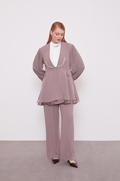 Levidor Σετ δύο τεμαχίων με μανίκια από σιφόν βιζόν και λεπτομέρεια από πέτρα