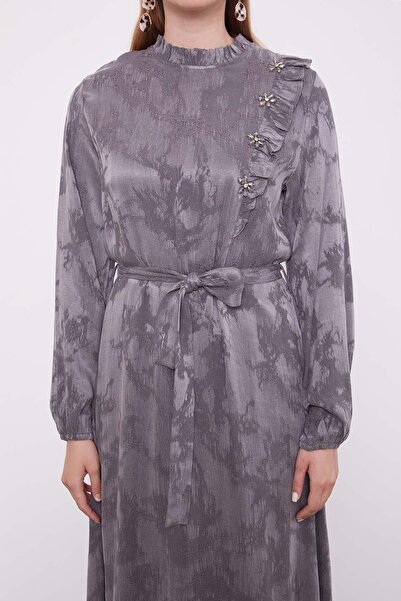 Levidor Antrasit Fırfır Detaylı Cupra Elbise