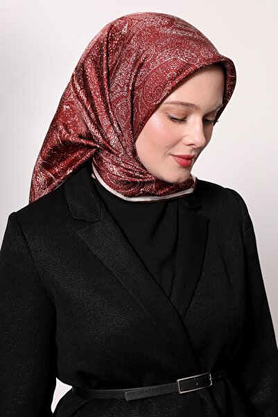 Levidor Kırmızı Soyut Etnik Desen Twill İpek Eşarp