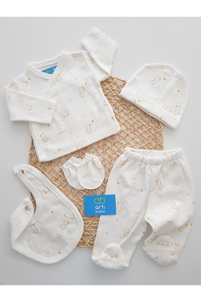 artıbebe Duck Newborn Unisex 6-Piece Hospital Discharge Set | 100% Cotton First Wear Set