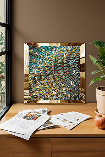 Zevahir Mobilya Dekorasyon Ceas de perete decorativ din MDF cu cadru auriu, c...