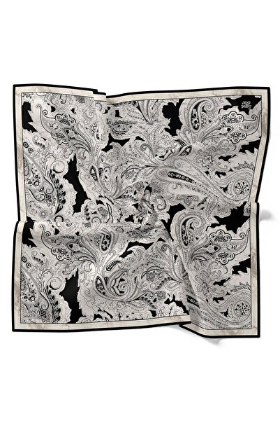 Levidor وشاح حريري بنمط عرقي مرسوم باللونين الأسود والأبيض