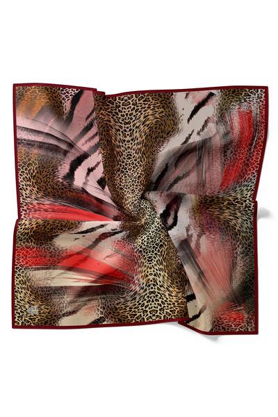 Levidor Burgundy Mixed Leopard Pattern Twill Silk Scarf