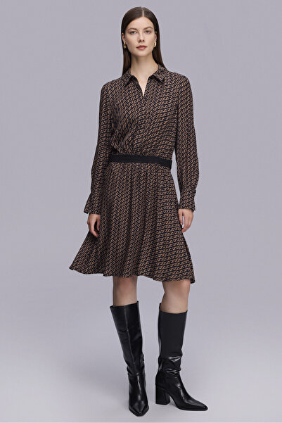 Naramaxx Beli Latik Detaylı Diz Boy Desenli Elbise