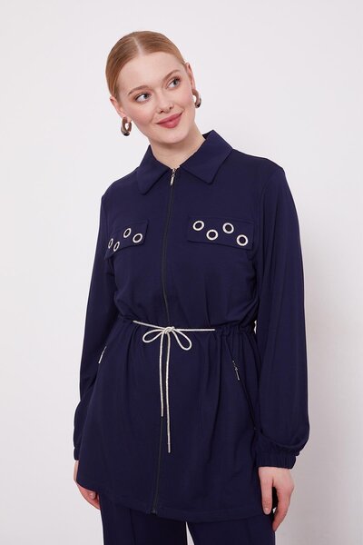 Levidor Lacivert Cepli Belden Büzgülü İkili Takım