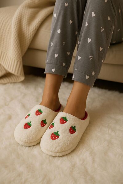 İmaj Kadın Çilek Desenli Peluş Ev Terliği – Kışın Vazgeçilmez Konforu