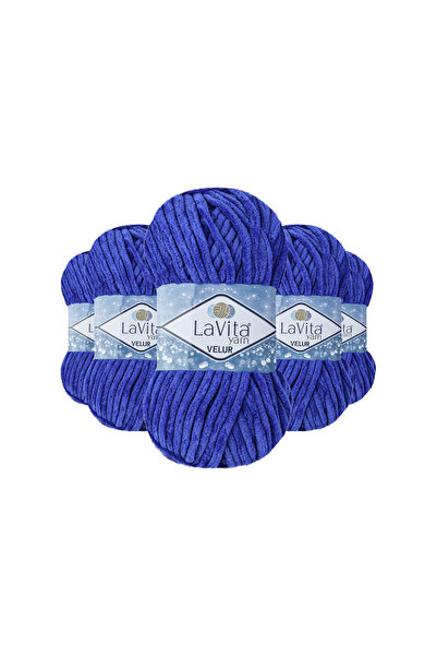LaVita Yarn Ață de tricotat manual din catifea velur 100% poliester 500gr 5 bucăți (5055 ALBASTRU ÎNCHIS)